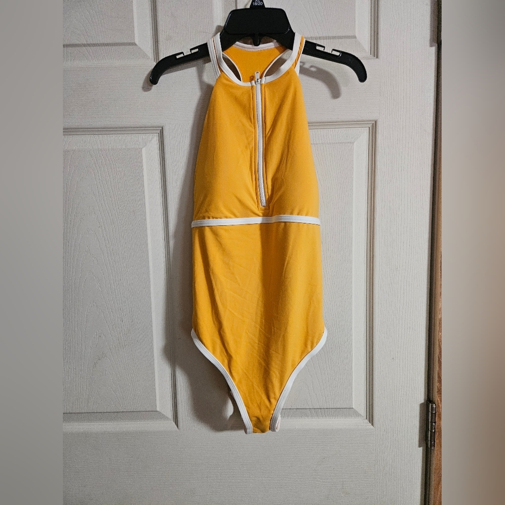 CALIA Halter Racerback Cheeky One Piece Swimsuit: MARIGOLD SHINE: NWT: SIZE 8